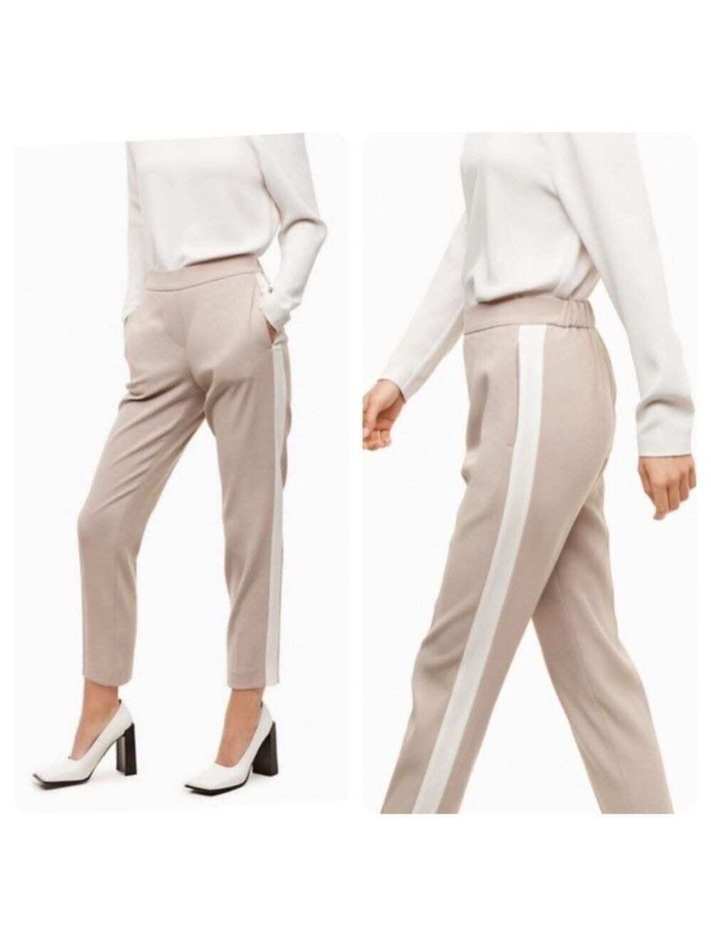 Aritzia Babaton Conan Terado Pant Nude Tan Side Stripe Cropped Pants Size 4